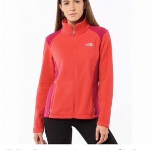 The North Face Womens Coral Pink Fleece Full Zip Jacket Warm Hiking Outdoor sz L